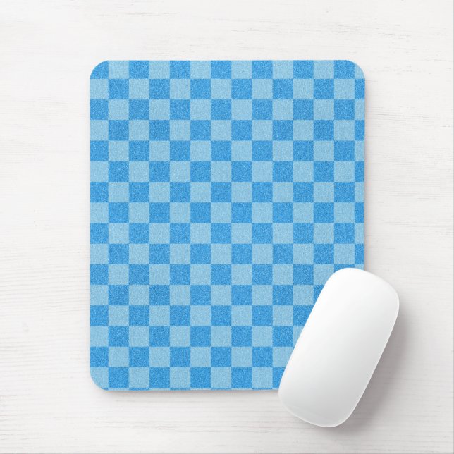 Blue Chequered Glitter Mouse Mat (With Mouse)