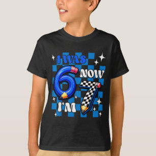 Blue chequered i was 6 i'm 7 funny 67 birthday boy T-Shirt