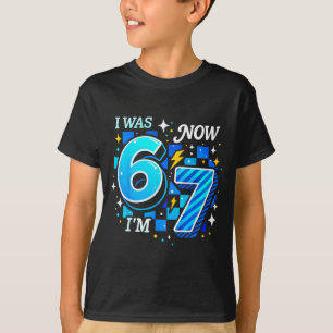 Blue chequered i was 6 i'm 7 funny 67 birthday boy T-Shirt