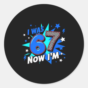 Blue chequered i was 6 now i'm 7 birthday classic round sticker