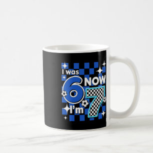Blue Chequered I Was 6 Now I'm 7 Birthday Soccer B Coffee Mug