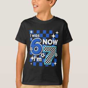 Blue Chequered I Was 6 Now I'm 7 Birthday Soccer B T-Shirt