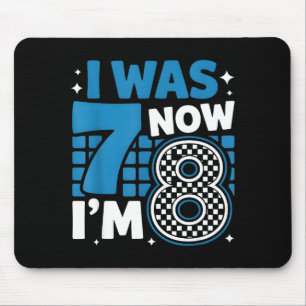 Blue chequered i was 7 now i'm 8 birthday boy bday mouse mat