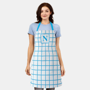 Blue Chequered Monogram Apron