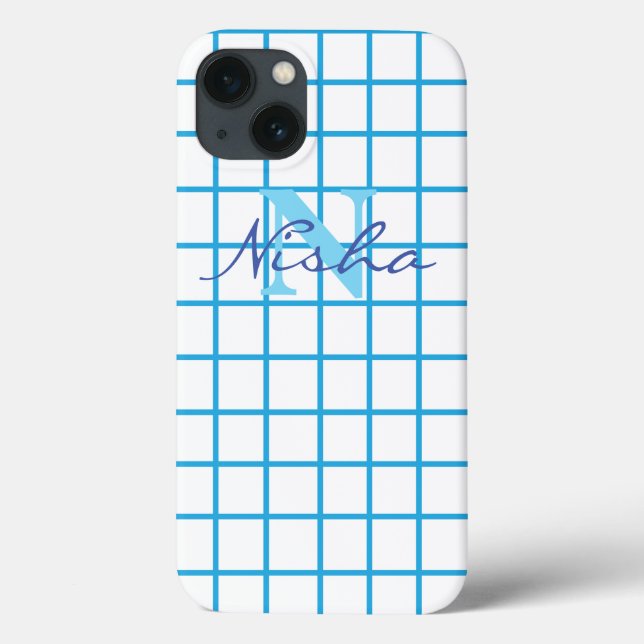 Blue Chequered Monogram Case-Mate iPhone Case (Back)