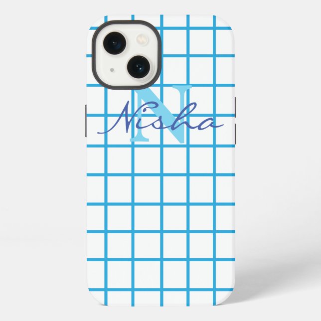 Blue Chequered Monogram iPhone Case (Back)