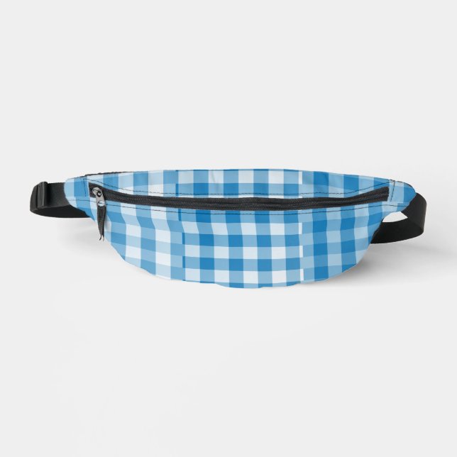 Blue Chequered Patchwork Pattern Bum Bags (Front)