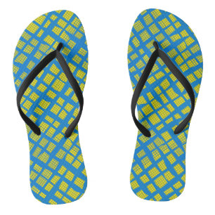 Blue Chequered Pattern B10 B Yellow BG Flip Flops