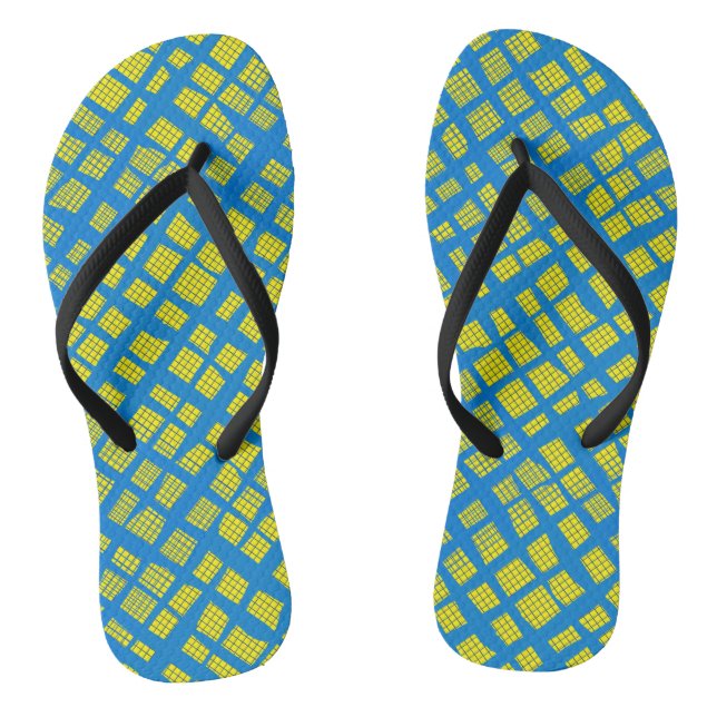 Blue Chequered Pattern B10 B Yellow BG Flip Flops (Footbed)