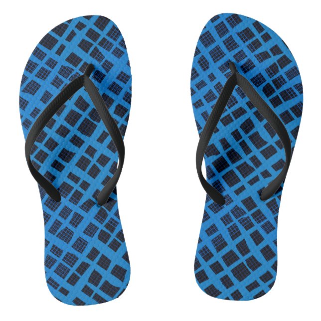 Blue Chequered Pattern B10 Black BG Flip Flops (Footbed)