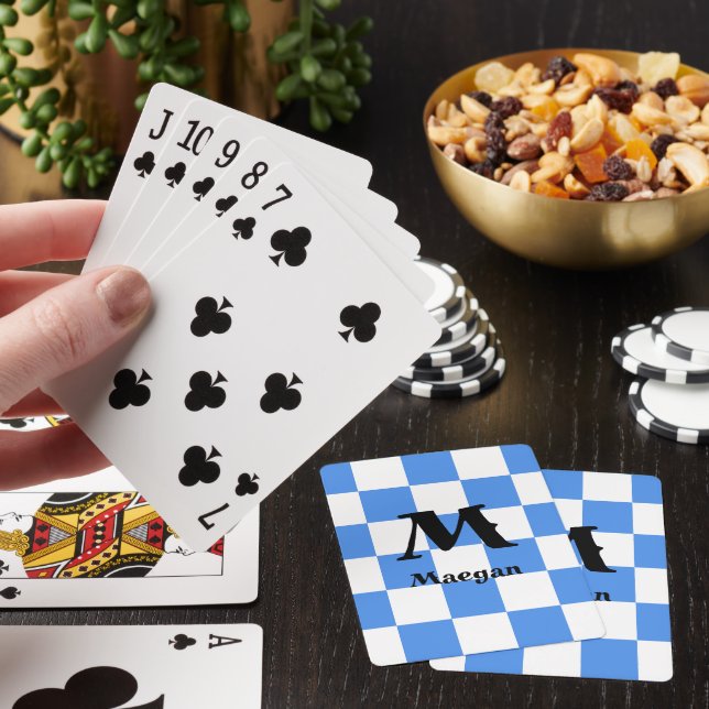 Blue Chequered Pattern Background Playing Cards (In Situ)