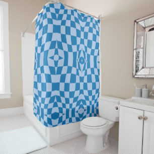 Blue Chequered Pattern Shower Curtain