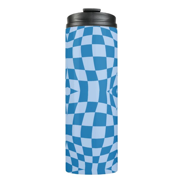 Blue Chequered Pattern Thermal Tumbler (Front)