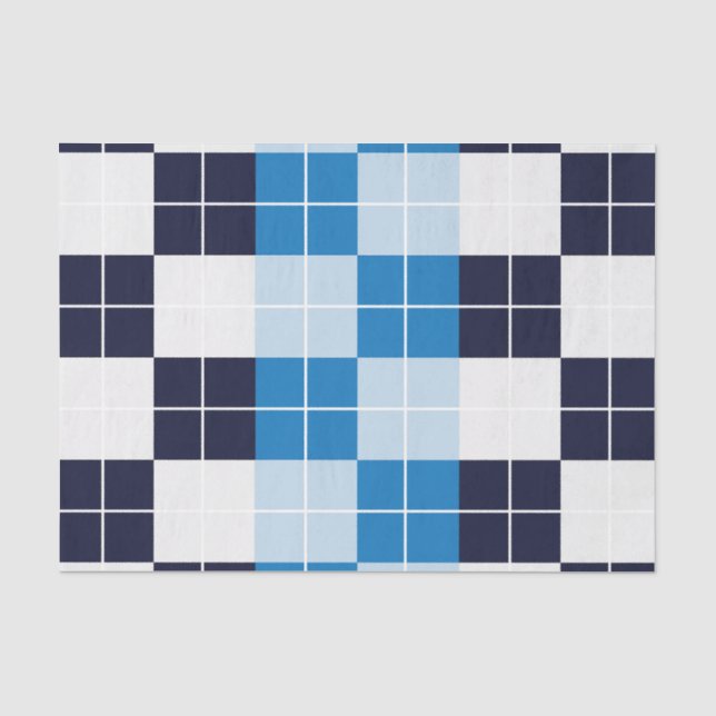 Blue Chequered Plaid Pattern Tissue Paper (Front)