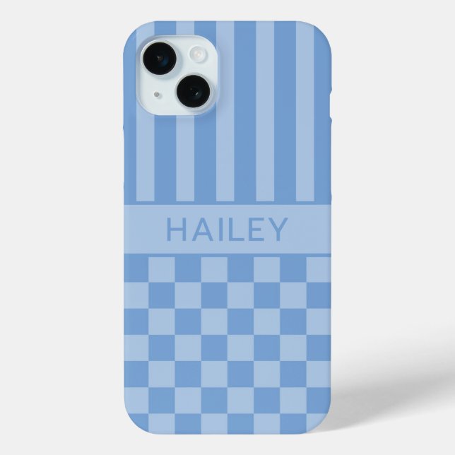 Blue Chequered Striped Personalised Case (Back)