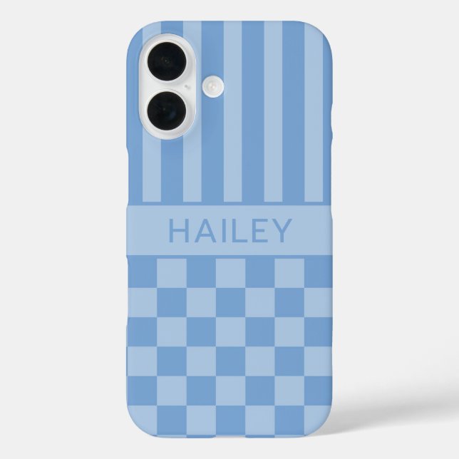 Blue Chequered Striped Personalised Case-Mate iPhone Case (Back)