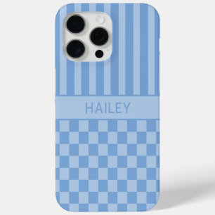 Blue Chequered Striped Personalised iPhone 15 Pro Max Case