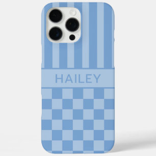 Blue Chequered Striped Personalised iPhone 16 Pro Max Case