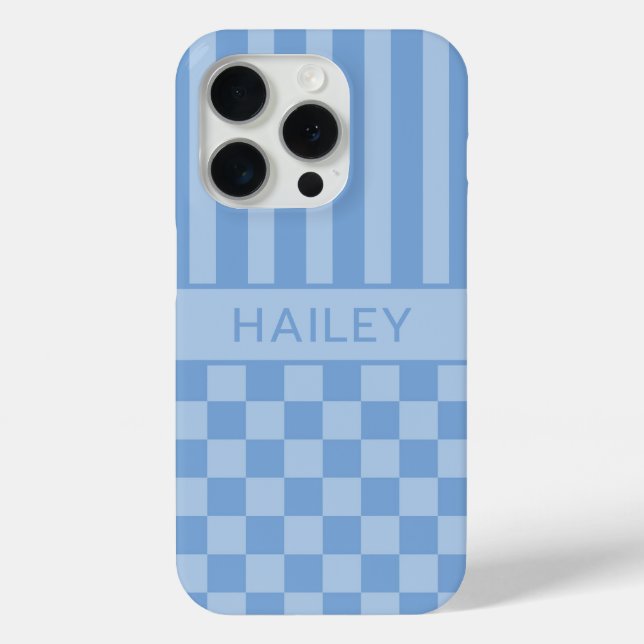 Blue Chequered Striped Personalised Case-Mate iPhone Case (Back)