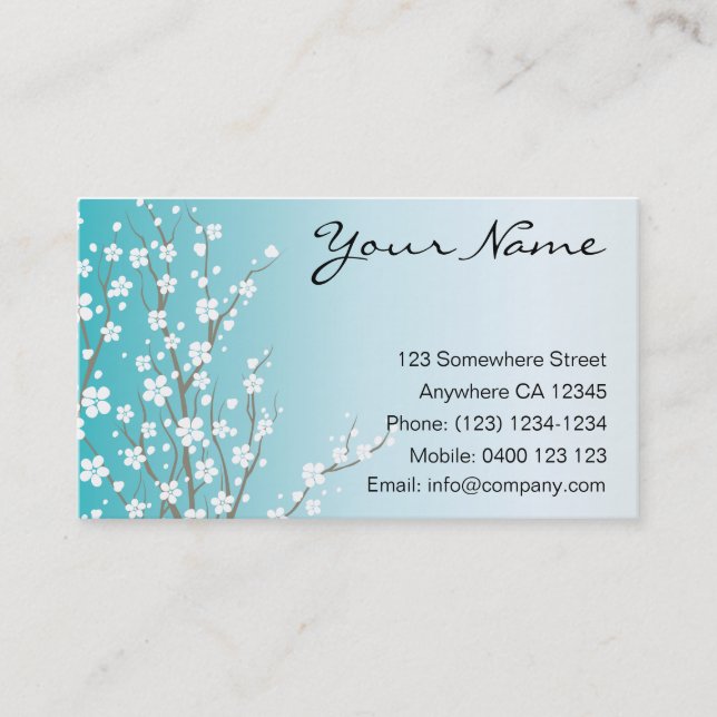 Blue Cherry Blossom Business Card (Front)