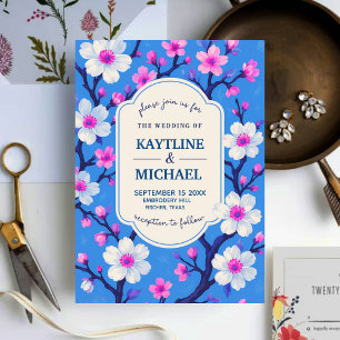 Blue Cherry Blossom Elegant Floral Romantic Spring Invitation