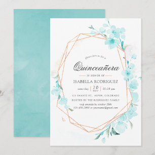 Blue Cherry Blossom Geometric Spring Quinceañera I Invitation