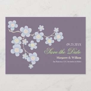 Blue Cherry Blossom Save the Date: Purple Date