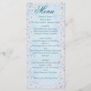 Blue Cherry Blossom Wedding Menu Card