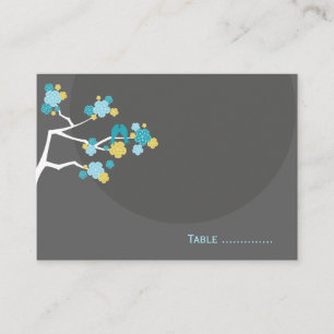 Blue Cherry Blossoms Love Bird Wedding Place Card
