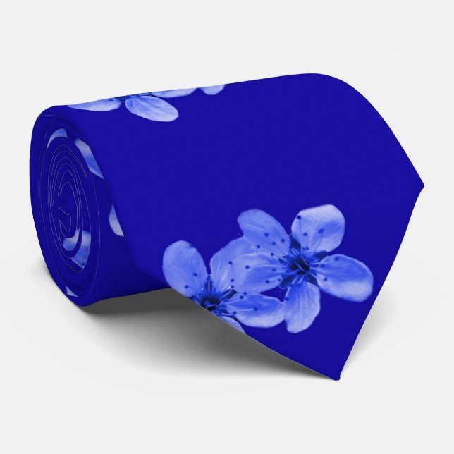 Blue Cherry Blossoms Pattern, Tie (Rolled)