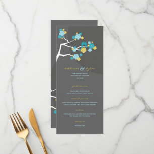 Blue Cherry Blossoms Sakura Love Birds Wedding Menu