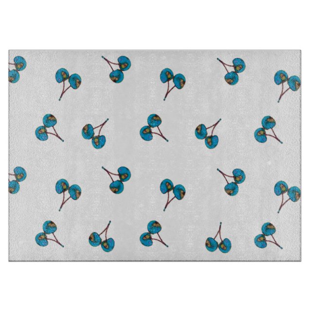 Blue Cherry Pattern Cutting Board (Front)