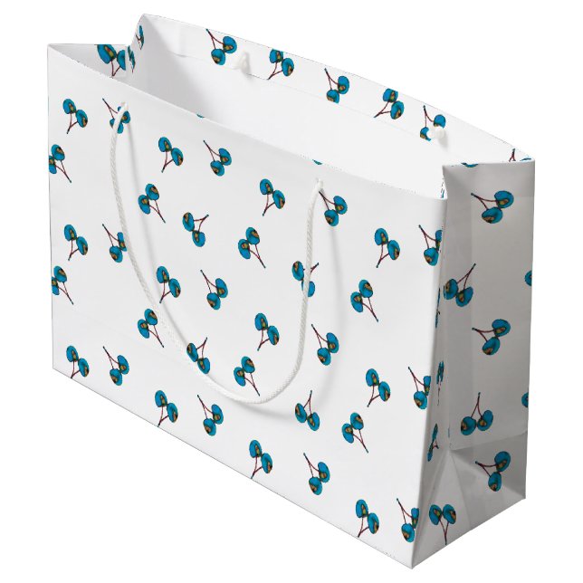 Blue Cherry Pattern Large Gift Bag (Back Angled)