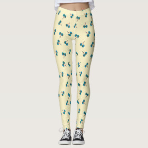 Blue Cherry Pattern Leggings