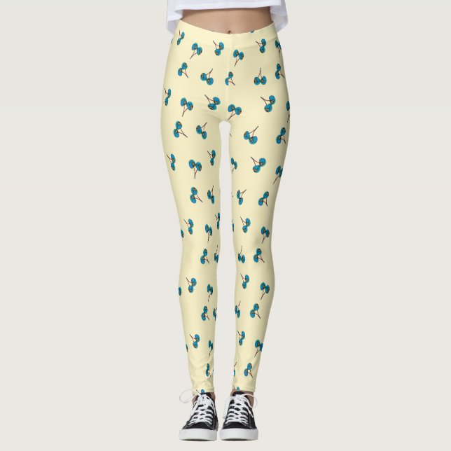 Blue Cherry Pattern Leggings (Front)
