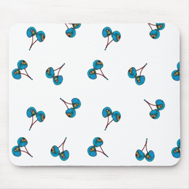 Blue Cherry Pattern Mouse Mat (Front)