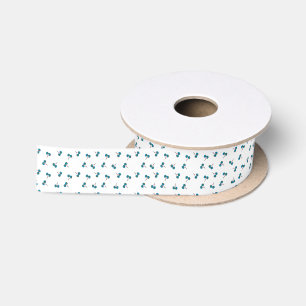 Blue Cherry Pattern Satin Ribbon