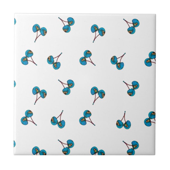 Blue Cherry Pattern Tile (Front)