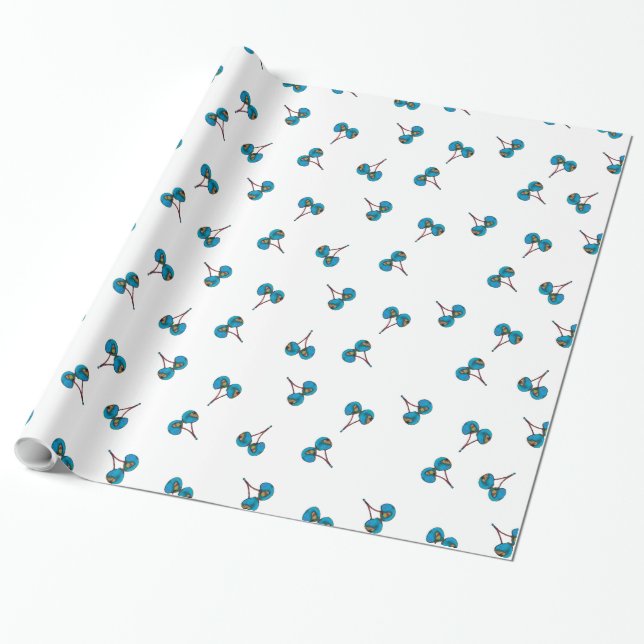 Blue Cherry Pattern Wrapping Paper (Unrolled)
