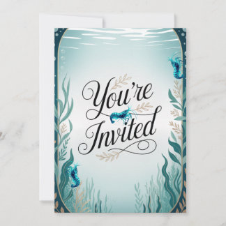 Blue Cherry Shrimp Wedding Party Invitation