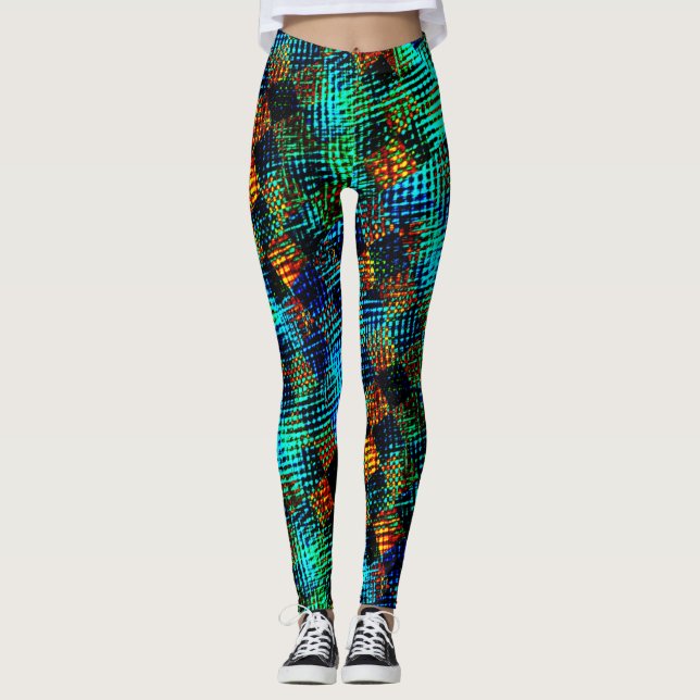 Blue chess, green scratch, red, false dirty stain leggings (Front)