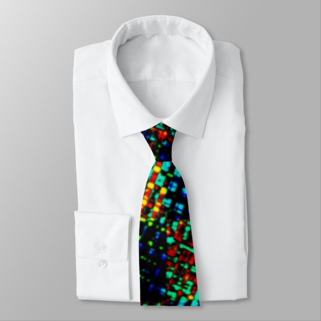 Blue chess, greenish scratch, red fake dirty stain tie (Tied)