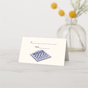 Blue Chess Set Chessboard Place Escort Card Ivory