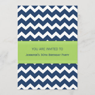 Blue Chevron 30th Birthday Party Invitations