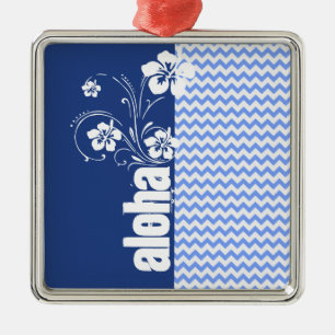 Blue Chevron; Aloha Metal Tree Decoration