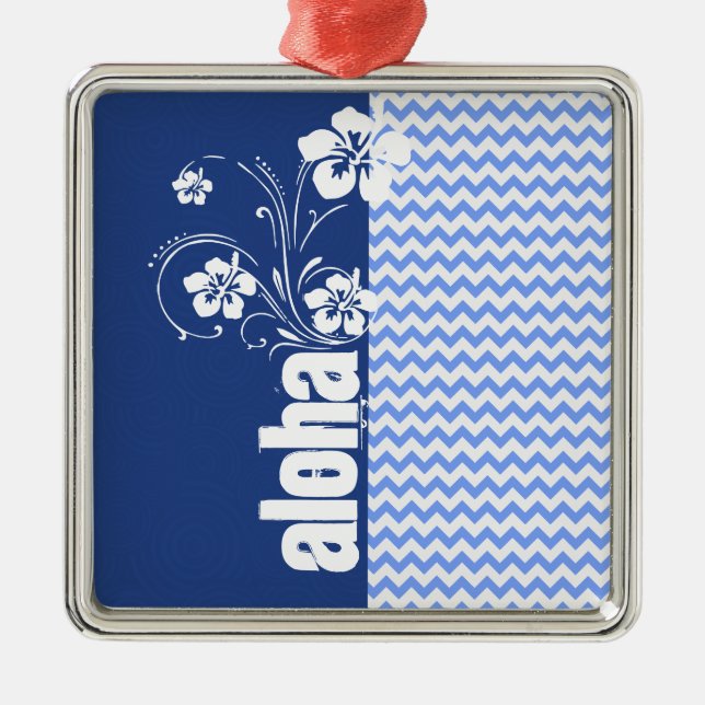 Blue Chevron; Aloha Metal Tree Decoration (Front)