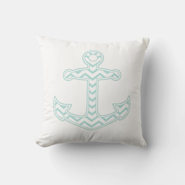 Blue Chevron Anchor Nautical Cushion (Front)
