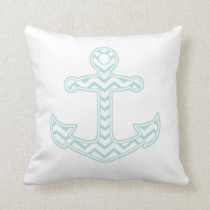 Blue Chevron Anchor Nautical Cushion