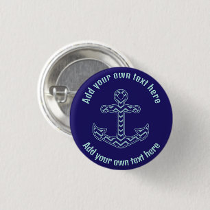 Blue Chevron Anchor Nautical Custom Text 3 Cm Round Badge