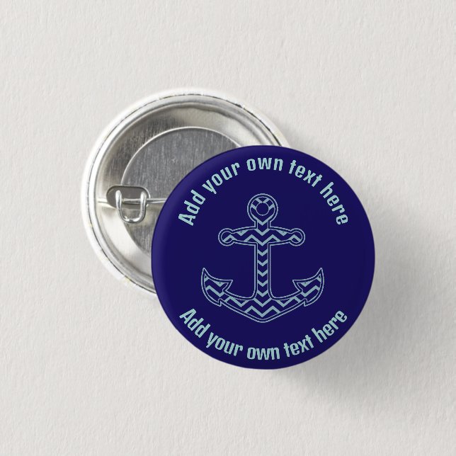 Blue Chevron Anchor Nautical Custom Text 3 Cm Round Badge (Front & Back)
